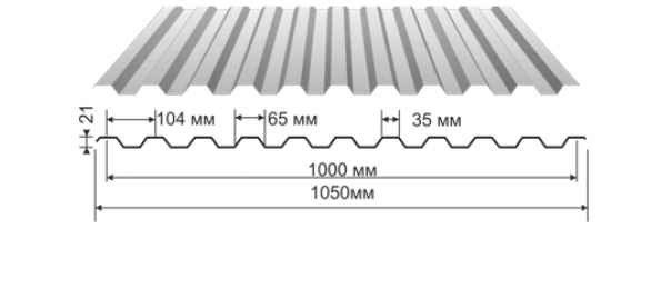 Профнастил оцинкованный С-21 1050x3000 купить недорого в Троицком