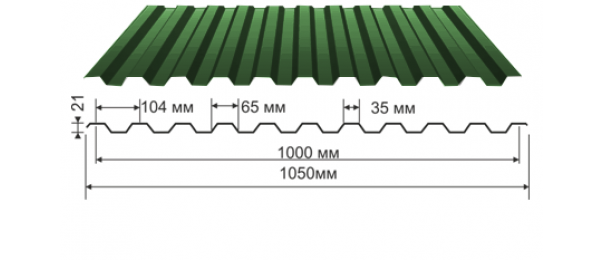 Профнастил зеленый оцинкованный  RAL 6005 С-21 купить недорого в Троицком